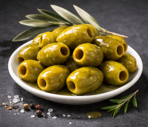 Pitted green olives